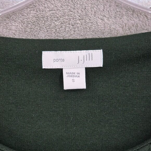 J Jill Ponte Knit Shift Dress S Dark Forest Green 3/4 Sleeve Pockets Stretchy - Picture 2 of 11